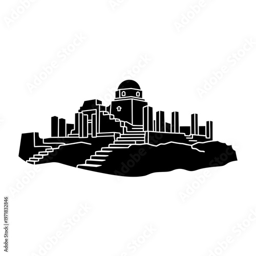 Architectural Silhouette: An intricate silhouette portrays a historical building, featuring classical pillars and domes, exuding timeless beauty and structural finesse.