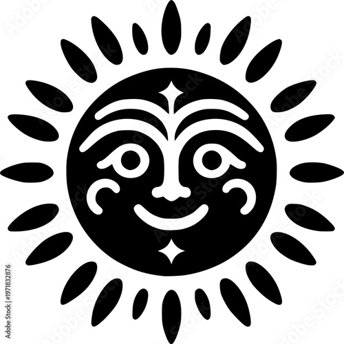 Radiant Sun Illustration: A stylized illustration of a cheerful sun, radiating with joyful energy and warmth, bringing a sense of positivity and happiness.