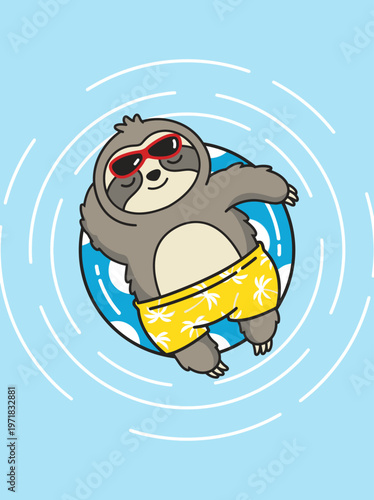 Cartoon Sloth Wearing Sunglasses Yellow Shorts.