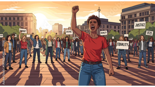 Diverse Crowd Protesting for Social Justice, Equality, and Human Rights - Powerful Demonstration