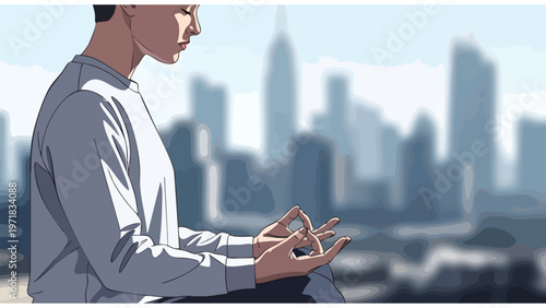 Urban Meditation Practice, City Zen Mindfulness, Stress Relief Workspace Wellness