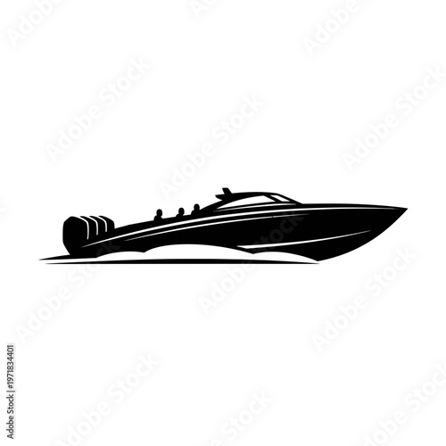 Sleek Speed: The silhouette of a cutting-edge speedboat, a symbol of luxury and power, gliding effortlessly across the open water, embodying the thrill of the sea.
