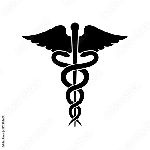 Caduceus Symbol: A timeless caduceus emblem, a universal sign for medicine, stands with a serene dignity, evoking the values of healing and medical care.
