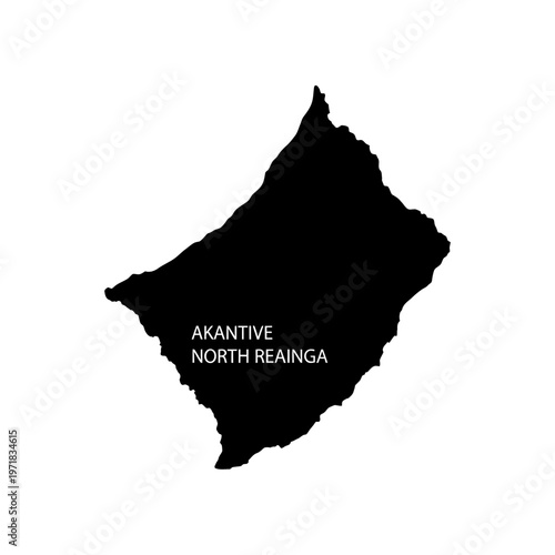 Akativa and North Reainga Map: A detailed, stylized black outline of Akativa and North Reainga map, showcasing its unique geographical contours. The design highlights the region's distinctive shape.