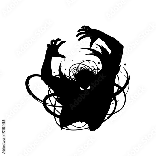 Dark Silhouette Embodiment: A mysterious silhouette, cloaked in shadow, evokes a sense of both the unknown and power, with its dark tendrils reaching outward.