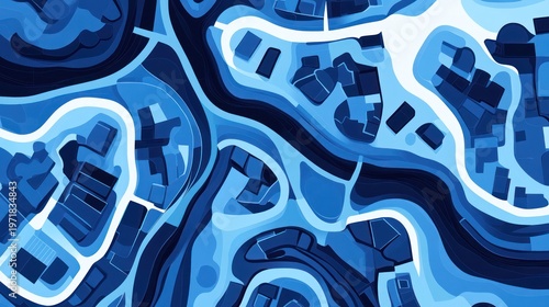 Abstract Blue Cityscape Aerial View.