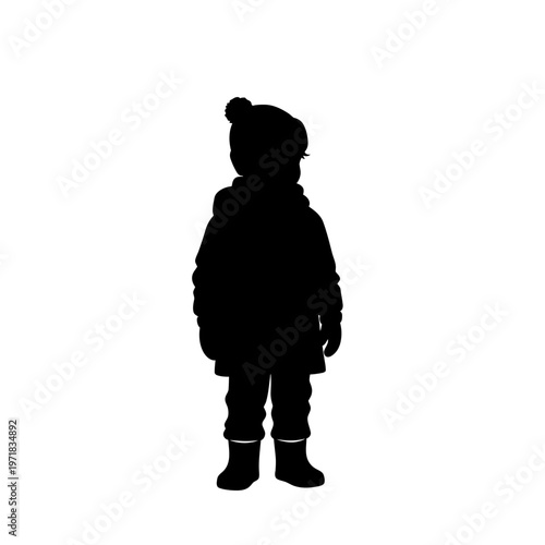 Silhouette of Winter Child: A charming silhouette of a young child dressed warmly for the winter, exuding a sense of innocence and the cozy anticipation of winter fun.