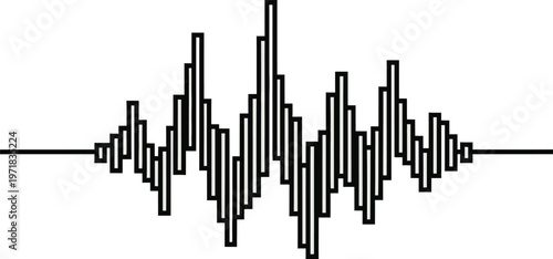 a minimalist illustration depicts a waveform resembling sound waves or an audio signal against a plain background showing frequency variations
