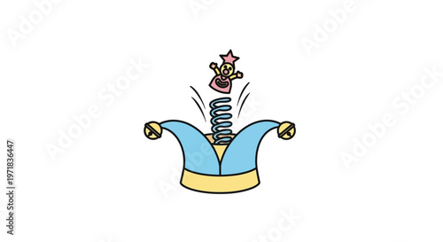 Jester hat with spring and doll.