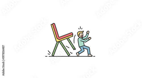 Man pushing chair in frustration.
