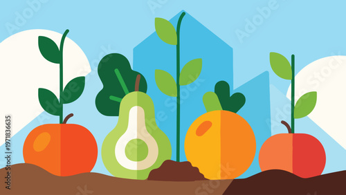 Illustration Of Fresh Produce Growing Naturally Vector Design Template