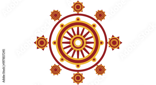 Embrace spiritual reflection on Vesak, the Day of the Full Moon, with this vibrant Buddhist Dharma wheel representing enlightenment and universal wisdom