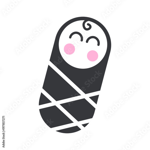 Isolated pictogram of cute newborn baby swaddled in blanket representing infancy, care, tenderness, and early stage of human life concept