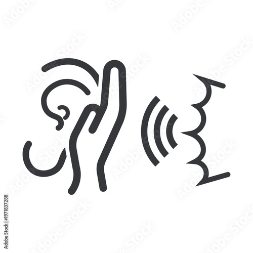 Isolated outline illustration of person covering ears with hands due to loud noise representing sound disturbance, discomfort, and need for hearing protecti 