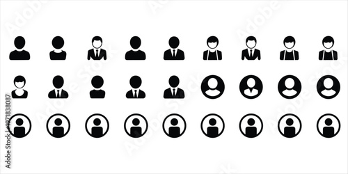 Black silhouette icons of generic user profile avatars and business people symbol