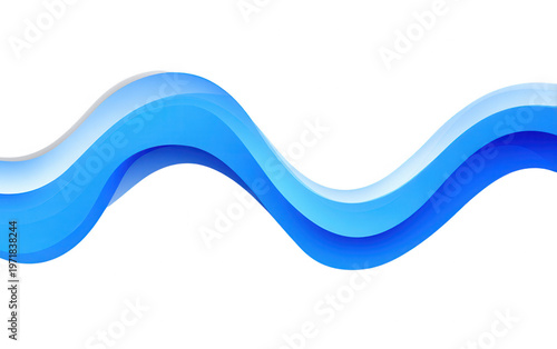 白い背景に浮かぶ鮮やかな青色の抽象的なウェーブデザインは、水の流れや滑らかなリボンを連想させ、ビジネスプレゼンテーションやWebサイトのヘッダー、広告のバックグラウンド素材として最適な、清潔感と躍動感のあるモダンなグラフィック素材です。