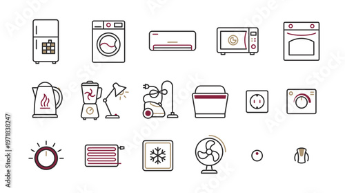 Home Appliances and Temperature Control Icons Overview