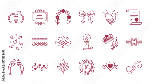 Wedding Icons Collection Featuring Rings and Couples