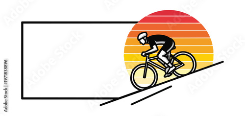 Cyclist riding bicycle against a sunset background with copy space