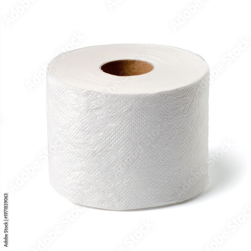 Toilet paper roll isolated on white background with soft texture