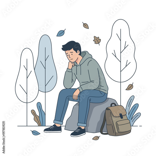 Young man sitting alone in contemplation