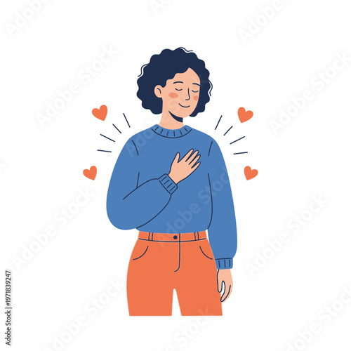 Woman expressing gratitude and self love