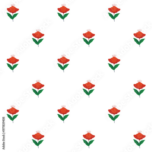 Seamless Red Flower Pattern On White Background - Repeating Floral Design For Textile And Wallpaper