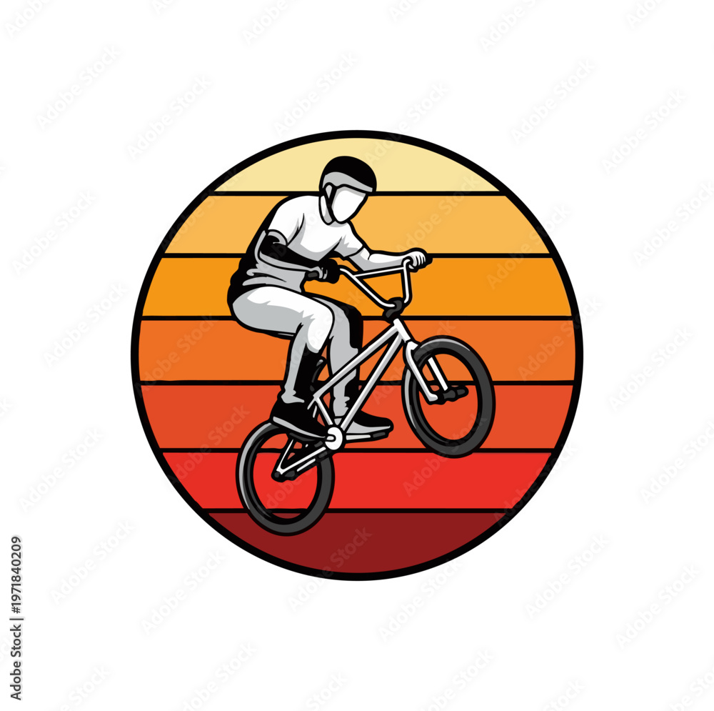 Fototapeta premium Bmx cyclist performing stunt silhouette against sunset
