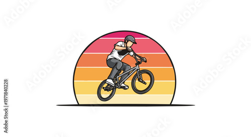 Bmx rider performing stunt silhouette against sunset