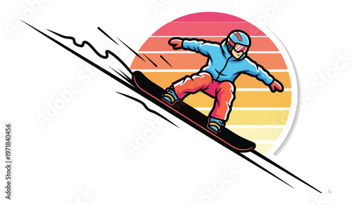 Snowboarder vector illustration sunset winter sports theme