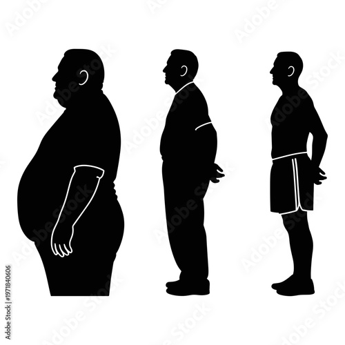 Comparison of body types and attire among three silhouettes Vector, illustration