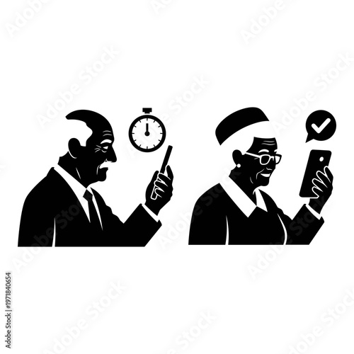 Modern technology contrasting with traditional timekeeping methods Vector, illustration