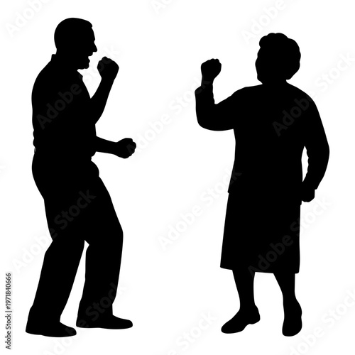 Two silhouettes engaged in a boxing stance exchange Vector, illustration