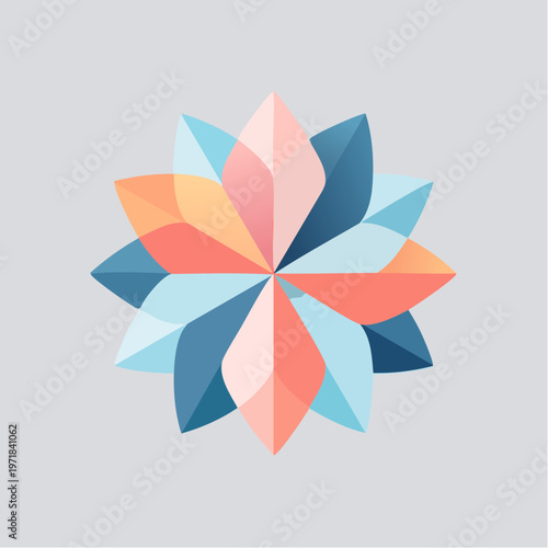 Abstract geometric flower shape with colorful petals in pastel shades