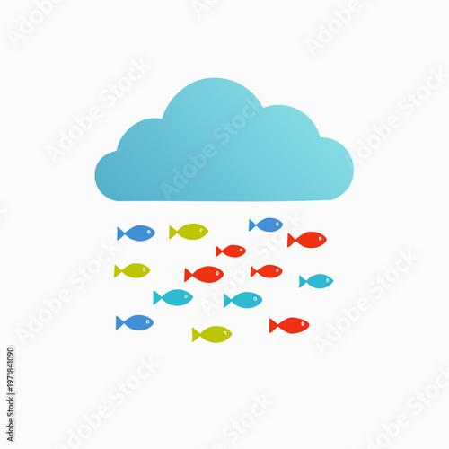 Fish raining from a cloud illustration with school of fish