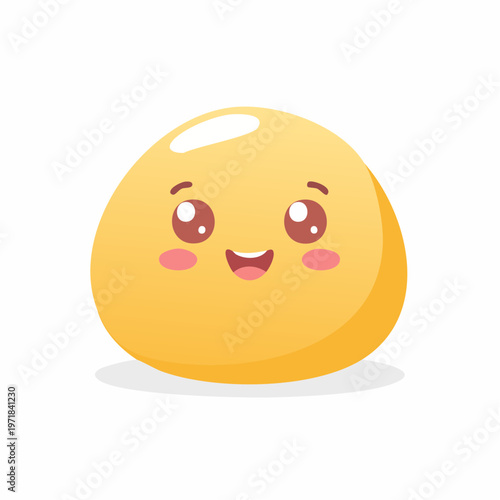 Cute yellow blob character with happy expression and rosy cheeks with cute face digital art white background