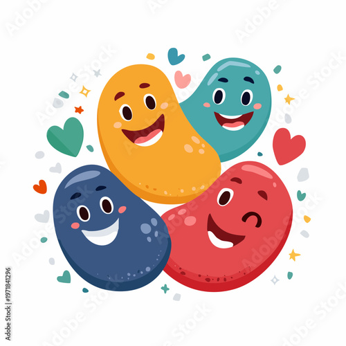 Obraz na plátne Four colorful jelly bean characters smiling together