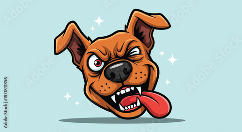 Aggressive Dog Head Cartoon Illustration.