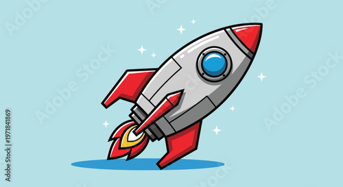 Cartoon Rocket Ship Launching into Space.