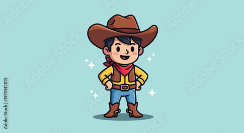 Cute Cowboy Kid Cartoon Character Illustration.