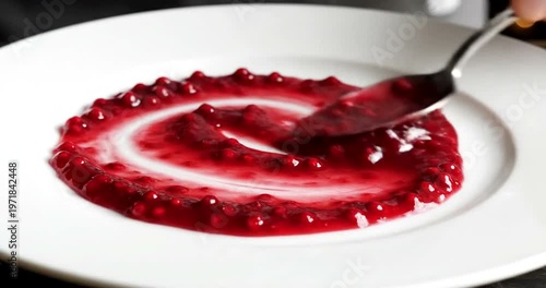Cranberry sauce on white plate.