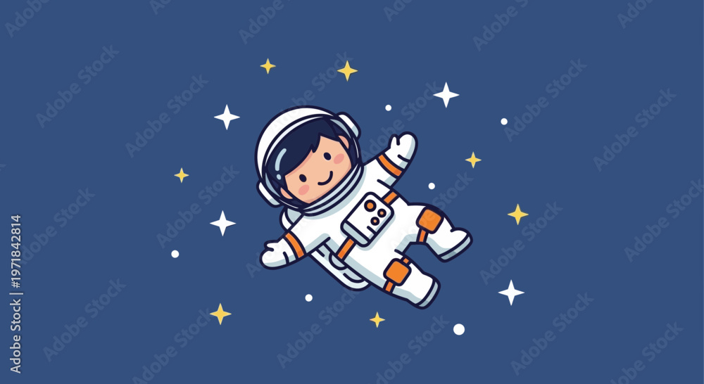 Naklejka premium Astronaut floating in space cartoon illustration against starry background