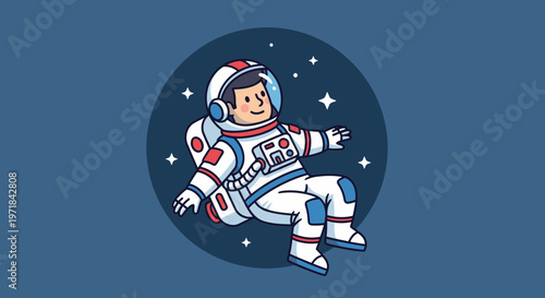 Astronaut floating in space cartoon illustration against starry background