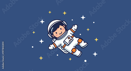 Astronaut floating in space cartoon illustration against starry background