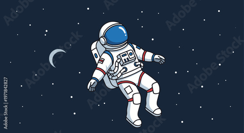 Astronaut floating in space cartoon illustration against starry background