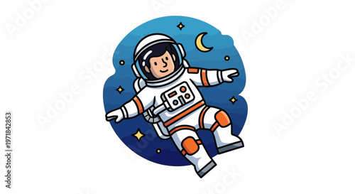 Astronaut floating in space cartoon illustration for design and print