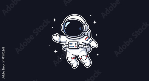Astronaut floating in space cartoon illustration for design and print