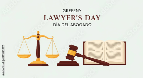 Lawyer's Day, legal icons, law symbols, scales, gavel, book, Día del Abogado