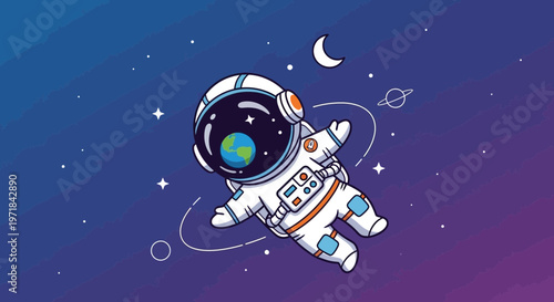Astronaut floating in space cartoon illustration for science and exploration