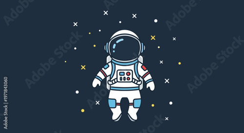 Astronaut floating in space cartoon illustration with stars and dark background
